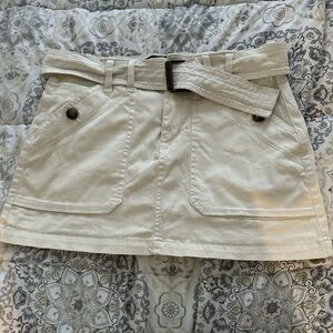 Beige Denim Mini Skirt w/Belt